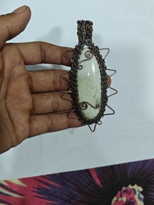 Handmade Copper Wire Wrapped Turquoise Pendant Necklace Boho Style Jewelry Wholesale - Product Image 4