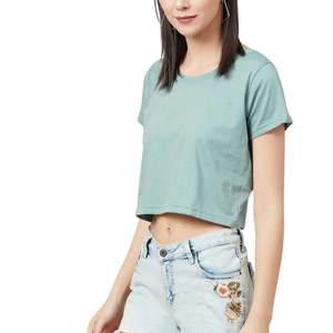 Camiseta Corta de Algodón para Mujer con Logotipo Personalizado, Camiseta Lisa de Manga Corta, Informal, de Verano, al por Mayor OEM - Product Image 4