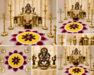 Décoration de Luxe pour Entrée de Mariage Sud-Indienne : Ensemble Ganesh avec Statues et Lampes à Huile Métalliques Traditionnelles pour Hall d'Accueil - Product Image 6