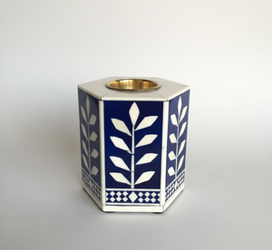 Support à bougie en résine de style turc – Porte-bougie hexagonal en mosaïque de résine bleu et blanc, décoration de luxe pour Ramadan/Eid, vente en gros - Product Image 1
