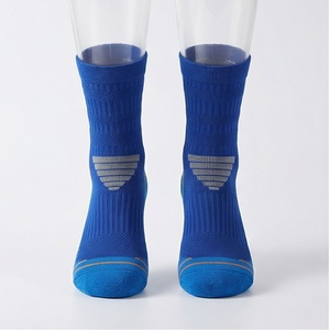 Blue Athletic Crew <b>Socks</b> Breathable Geometric Pattern <b>Running</b> Sport Wear for Adults Summer Lightweight Knitted Design - Product Image 1