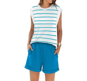 Conjunto Ligero para Mujer, Top de Manga Corta y Pantalones Cortos a Juego, Ropa de Verano para Estar en Casa, 100% Algodón Ecológico, Impermeable - Product Image 2
