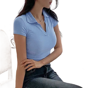 Polo pour femme, couleur douce, haut tendance, logo personnalisé, style élégant, vêtements décontractés pour femmes, tenues de printemps, polos pour femmes - Product Image 6
