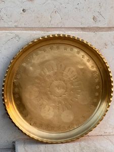 Polished Brass Mandi Thal Vintage <b>Decorative</b> <b>Plate</b> For Indian Wedding Ceremonies And Temple Ritual Usage - Product Image 4