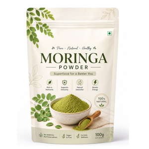 Fournisseur en gros OEM ODM de qualité supérieure, poudre de feuilles de Moringa 100% naturelle 100g, poudre de feuilles de Moringa Oleifera de qualité export Inde - Product Image 1
