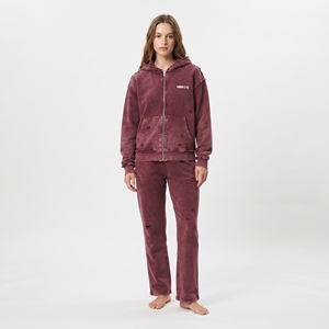 Conjunto de chándal de algodón con logo personalizado para mujer, sudadera con capucha desgastada con cremallera y pantalones jogger, estilo vintage casual streetwear. - Product Image 1