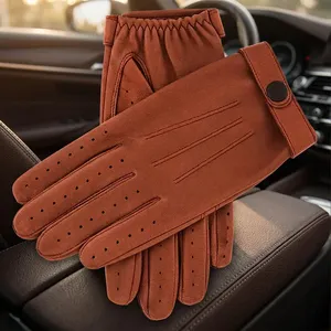 Gants de conduite en cuir de mouton marron, longueur poignet, style uni, respirants, non doublés, pour usage quotidien, printemps automne - Product Image 6
