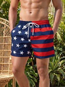 <b>Men</b> Plus Size American Flag Print Drawstring Anti-UV Quick Dry Beach Shorts with Pockets Mid Waist Swim <b>Trunks</b> - Product Image 4