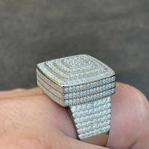Iced Out Moissanite Diamond <b>Ring</b> 925 <b>Silver</b> Square Cluster Hip Hop <b>Statement</b> <b>Ring</b> - Product Image 1