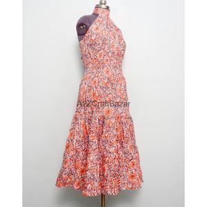 Vestido midi con estampado floral para mujer, cuello alto, corte en A, sin mangas, 100% algodón, vestido informal de verano, transpirable. - Product Image 2