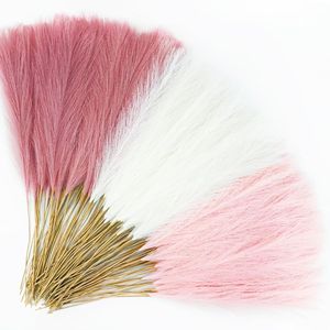 150 pièces de fleurs artificielles roses duveteuses de 21,6 pouces, fausses tiges de pampa courtes, couleur blush, pour remplissage de vase, herbe de pampa colorée - Product Image 1