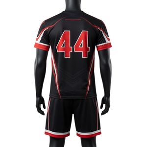 Ensemble d'uniformes de lacrosse sublimés unisexe noir et rouge, maillot et short de sport légers en polyester, vêtements de performance sportive - Product Image 2