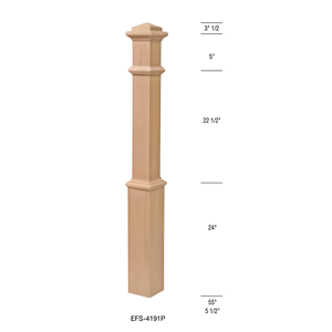 EFS Traditional Solid Wood Red Oak Box Newel 55 Inch Interchangeable <b>Caps</b> Modern Stair Parts for Any Staircase Model 4191P - Product Image 2
