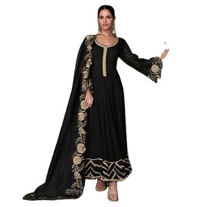 Dernière Designer Faux Georgette Broderie Séquence Travail Anarkali Robe Par Fab Zone - Product Image 1