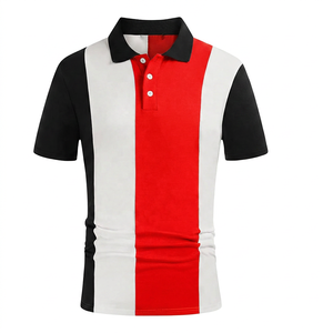 Polo pour homme à blocs de couleur, manches courtes, tricoté, décontracté, coupe classique, noir, blanc, marron - Product Image 5