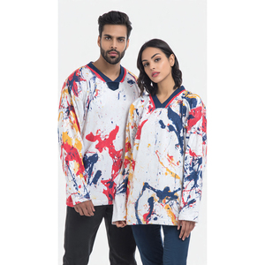 Maillot de hockey sur glace personnalisé pour homme, col en V, avec rayures sur les manches - Product Image 3