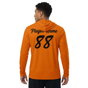 Camiseta de baloncesto naranja para hombre – Corte regular, manga larga, con capucha, con nombre y número del equipo - Product Image 2