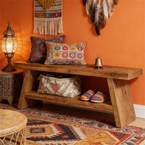 Solid Wood Double-Layer Entrance <b>Bench</b> with Open Storage Design Shoe <b>Rack</b> - Product Image 4