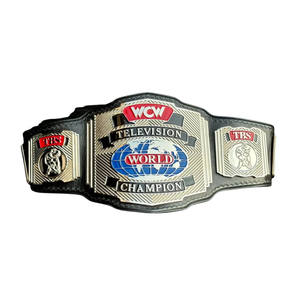 WCW Television World Championship Belt Black Leather Silver and Blue Design Premium Quality Title Belt for Wrestling Fans - Product Image 1