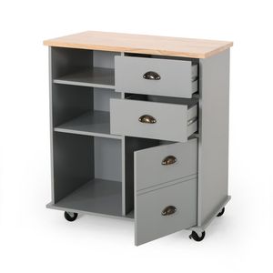 Carrello da Cucina Grande con Piano di Lavoro, Tavolo Laterale e Cassetti, su Ruote, per Sala da Pranzo e Cucina - Product Image 6