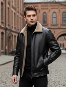 <b>Mens</b> <b>Faux</b> <b>Leather</b> Shearling <b>Jacket</b> Winter Aviator Bomber Warm Shearling Lining - Product Image 3