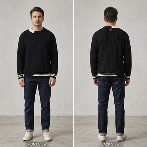 Pulls décontractés pour hommes, couleur unie, couche intérieure chaude, pull tendance de haute qualité, matière acrylique - Product Image 3
