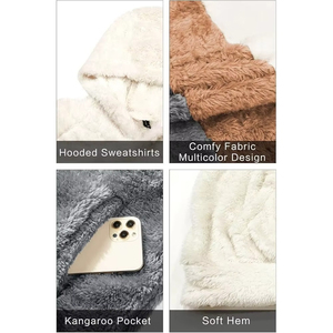 <b>Men's</b> Color Block Hooded Fleece Sweatshirt Casual Winter Wear Pocket Design Regular Fit Gray Beige Brown - Product Image 4