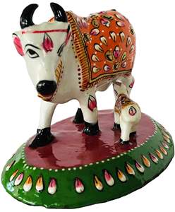 Artisanat Métallique : Ensemble Bébé Vache Religieux Indien Fait Main avec Émail – Artisanat Nirmala – Cadeau d'Entreprise Décoratif pour Table et Bureau - Product Image 5