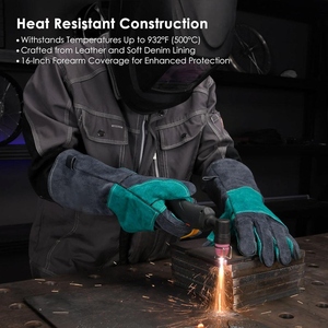 Guantes de Soldadura Mig de Cuero Resistentes al Calor con Costuras de Aramida, Guantes Resistentes al Fuego para Bomberos y Barbacoa - Product Image 3