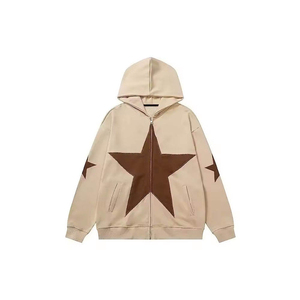 เสื้อฮู้ดซิปเต็มตัวสีดำสำหรับผู้ชาย ปักลายดาว สไตล์สตรีทแวร์ ทรงโอเวอร์ไซส์ ผ้าฟลีซ มีฮู้ด สำหรับฤดูหนาว ปี 2026 ทันสมัย - Product Image 5