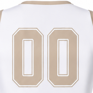Ensemble d'uniforme de cheerleading sublimé blanc beige sans manches, haut court et jupe pour équipe sportive, tenue de performance et d'entraînement personnalisée - Product Image 4