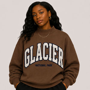 Sweat-shirt court pour femme du Parc National de Glacier, col rond, manches régulières, tricoté en mélange de coton, gris clair, imprimé lettres, pour l'automne - Product Image 6