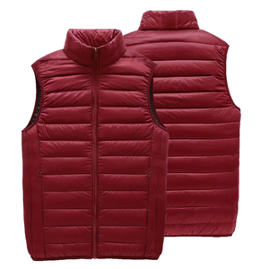 Adult Men's <b>Red</b> Color Stand Collar Puffer Vest Zipper Front Windproof Winter Outerwear Casual Sleeveless Down Vest - Product Image 3