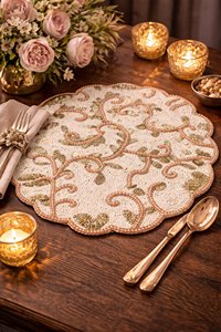 Custom Floral <b>Beaded</b> Satin Table <b>Placemat</b> Round Dining Mat Handmade Decorative Pad for Hospitality - Product Image 5