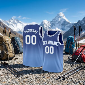Conjunto de Uniforme de Baloncesto Sublimado Personalizado, Azul y Blanco, Nombre del Equipo, Número 00, Cuello en V, Sin Mangas, Unisex, Transpirable, de Poliéster - Product Image 5
