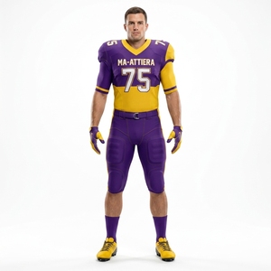 Custom Men's Purple Gold American Football Uniform <b>Padded</b> Jersey <b>Pants</b> Set Sports Team Apparel - Product Image 1