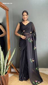 Magnifique collection de saris et chemisiers en fausse soie Georgette avec motif floral et végétal imprimé à la main, fournisseur de Surat - Product Image 6
