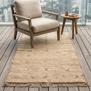 Alfombra de Lana Tejida a Mano de Color Beige Natural con Diseño Floral, Alfombra Decorativa Clásica de Lujo con Flecos y Pelo Plano - Product Image 4