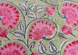Sage <b>Green</b> Floral Hand Block Printed 100% Cotton Eco-Friendly Lightweight Fabric Girls Boys Bags <b>Purses</b> Material Wholesale - Product Image 3