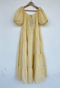 Robe longue maxi en coton jaune uni pour femme, à manches courtes, à volants, coupe ample, style bohème, pour l'été, les vacances et les stations balnéaires - Product Image 3