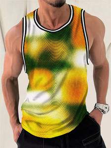 Camisetas sin mangas de cuello alto para hombre, 100% algodón, corte formal, longitud regular, estilo vintage lavado, estampado de leopardo en la parte delantera - Product Image 5