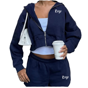 Women's for <b>Cropped</b> <b>Zip</b>-<b>Up</b> <b>Hoodie</b> with Front Logo Pocket Acid Wash Stonewashed Fleece Sweatshirt Winter Wear - Product Image 3