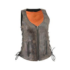 Chaleco de Cuero PU para Mujer, Cuello en V, Cierre de Cremallera, Estilo Motero, Sin Mangas, con Bolsillos Laterales y Detalles de Tachuelas - Product Image 3