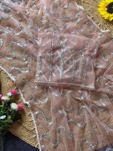 Soft <b>Net</b> Designer Saree Pearl Embroidery Saree Original Pearl Work Saree Beads Embroidery Saree Moti Work <b>Net</b> - Product Image 3
