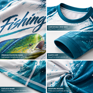 เสื้อเชิ้ตตกปลาแขนยาวสำหรับผู้ชาย แห้งเร็ว พิมพ์ลายแบบซับลิเมชั่น ป้องกันรังสียูวี UPF 50 คอวี ผลิตจากโพลีเอสเตอร์ 100% สำหรับฤดูร้อน - Product Image 6