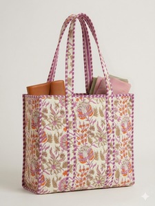 Wholesale Quilted Cotton Tote <b>Bag</b> Hand Block Print Floral Shoulder Shopping <b>Bag</b> Eco Friendly Handmade Cotton Tote. - Product Image 2