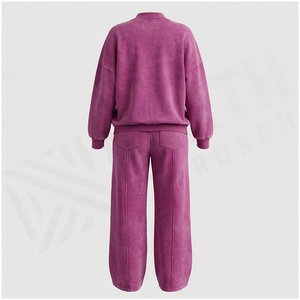 Conjunto de 2 Piezas de Sudadera con Capucha y Pantalones Deportivos de Felpa de Peso Medio 100% Algodón para Mujer, Estilo Vintage, para Otoño e Invierno - Product Image 2