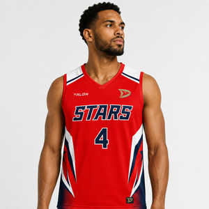 TALON Stars Basketball Jersey V-Neck Tank Top <b>Red</b> Sublimated Moisture Wicking Adult Men's Athletic Apparel - Product Image 4