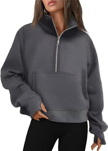 Sweat-shirt personnalisé pour femme en polyester/coton, col zippé 1/4, style streetwear, automne-hiver, manches raglan, coupe oversize - Product Image 4