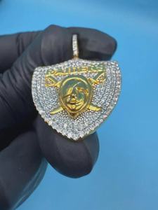 Pendentif en argent 925 style Hip Hop Las Vegas Raiders, personnalisé, serti de moissanite, motif bouclier de rappeur - Product Image 3